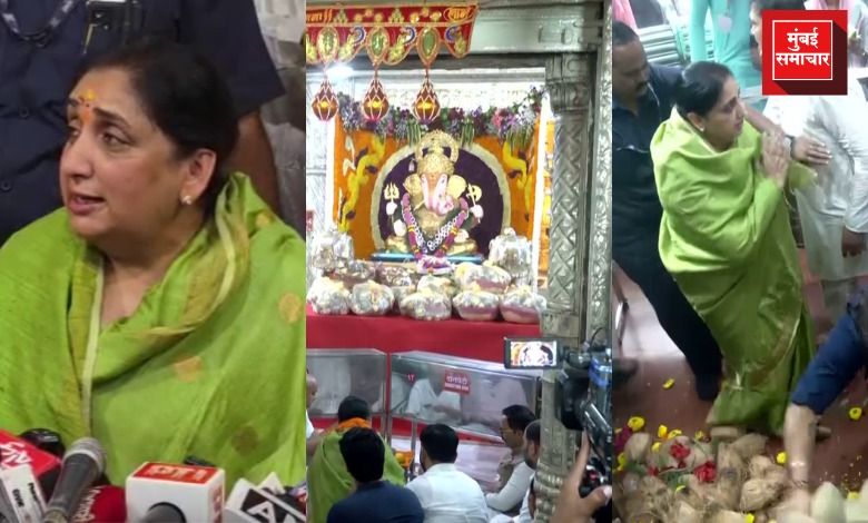 उपमुख्यमंत्री सुनेत्रा पवारांकडून दगडूशेठ गणपतीचं दर्शन; दुष्काळ आणि पर्यावरणाबाबत केलं आवाहन