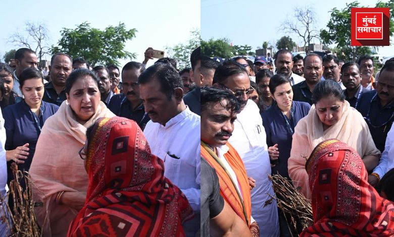 Sunetra Pawar शेतकऱ्यांच्या बांधावर; Soybean Crop नुकसानाची पाहणी