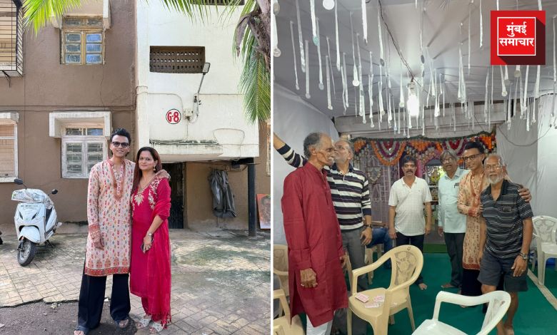 अभिजीत सावंत आणि त्याची पत्नी जुन्या घराच्या आवारात