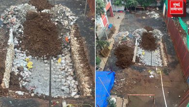दहिसर मुंबई पब्लिक स्कूलच्या आवारातील कृत्रिम तलावासाठी खोदलेला १४ फूट खोल खड्डा