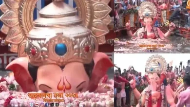 लालबागच्या राजाची भव्य विसर्जन मिरवणूक आणि गिरगाव चौपाटीवर बाप्पाला भावपूर्ण निरोप देणारे गणेशभक्त.