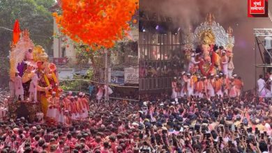 लालबागच्या राजा गिरगाव चौपाटी वर विसर्जनासाठी दाखल.