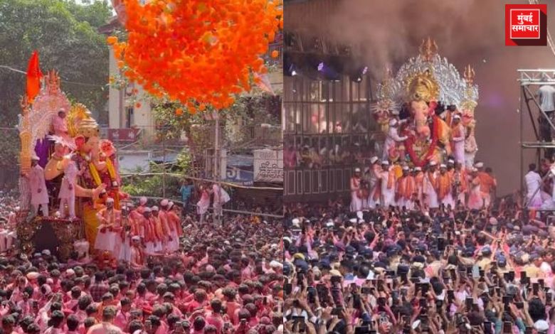 लालबागच्या राजा गिरगाव चौपाटी वर विसर्जनासाठी दाखल.