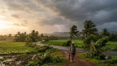 महाराष्ट्रातील पाऊस आणि ढगाळ हवामान दर्शवणारे दृश्य.