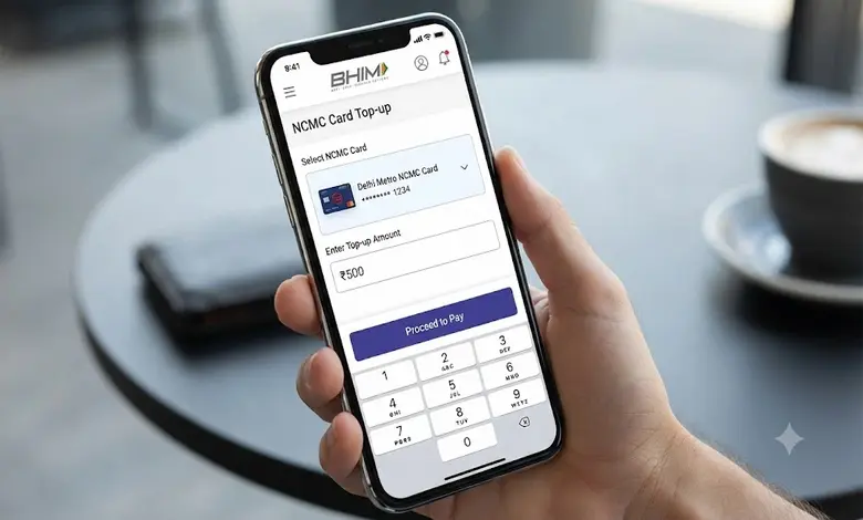 BHIM App द्वारे NCMC कार्डचे Top-up करतानाचे दृश्य
