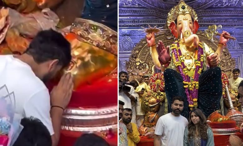 लालबागच्या राजाच्या चरणी नतमस्तक झालेला भारतीय क्रिकेटपटू रोहित शर्मा
