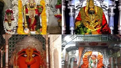 महाराष्ट्रातील साडेतीन शक्तिपीठे आणि नवरात्रोत्सवाचे धार्मिक महत्त्व दर्शवणारे छायाचित्र.