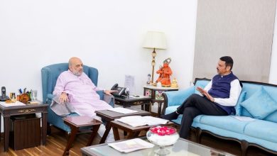 मुख्यमंत्री देवेंद्र फडणवीस आणि केंद्रीय गृहमंत्री अमित शाह महाराष्ट्रातील दुष्काळ आणि मदतीबाबत चर्चा करताना.
