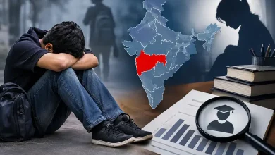 विद्यार्थ्यांमधील मानसिक ताण आणि NCRB अहवालातील विद्यार्थ्यांच्या आत्महत्येची आकडेवारी दर्शवणारे चित्र