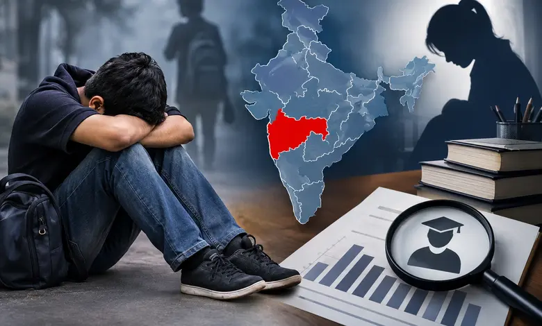 विद्यार्थ्यांमधील मानसिक ताण आणि NCRB अहवालातील विद्यार्थ्यांच्या आत्महत्येची आकडेवारी दर्शवणारे चित्र