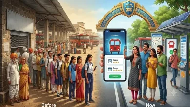 एसटी बस आणि ऑनलाइन पास काढणारा मोबाइल वापरकर्ता (किंवा: एमएसआरटीसी एसटी बस आणि QR कोड पास)